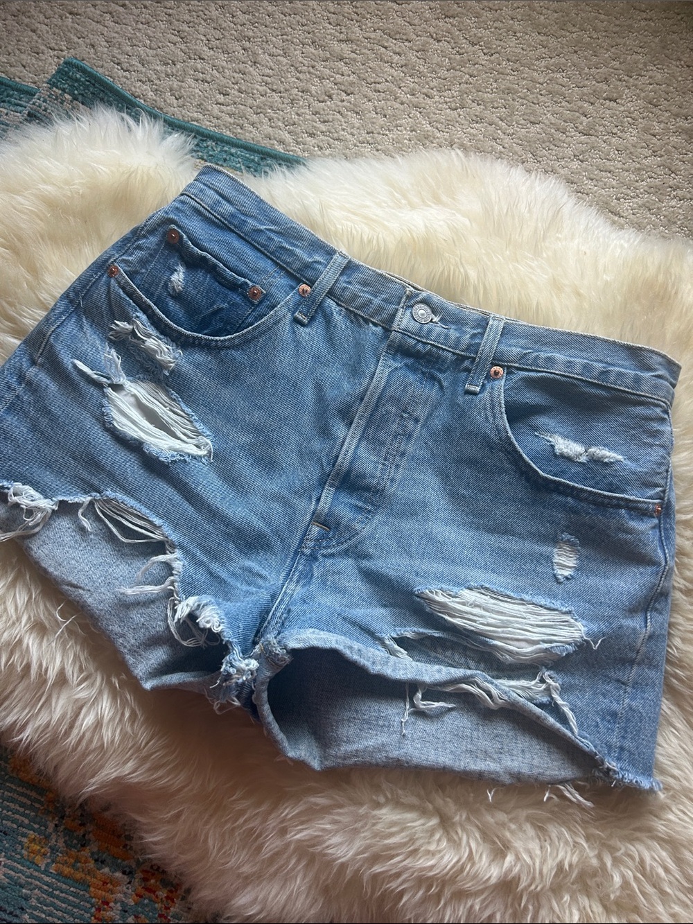 Levi's Light Blue Distressed Denim Cutoff Shorts
